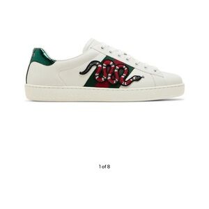 Gucci `Embroidered Snake’ White Sneakers (Authentic)